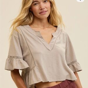 Aerie Flowy Cropped Notch Neck T-Shirt